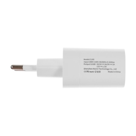 Network charger MAIMI C105, USB, 3 A, 22.5 W, PD, white-4