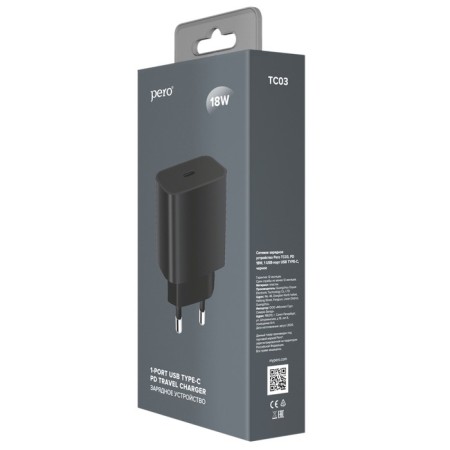 Network charger Pro TC03, USB Type-C, 3 A, 18W, fast charging, black-3