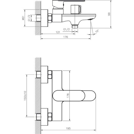 Bath mixer Rush Luson LU1630-44, single-leaf, short spout, shower set, chrome 527875-1