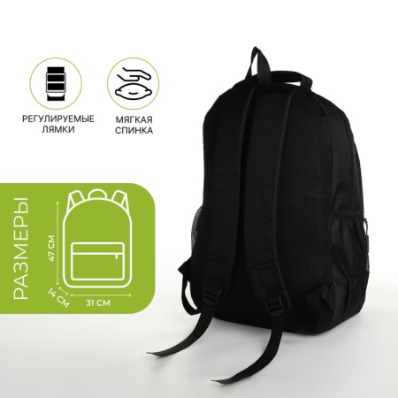 Youth backpack from textiles on lightning, 5 pockets, black/green color-1