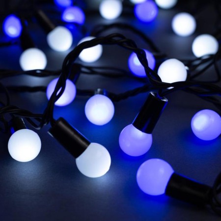 Garland “thread” 10 m with nozzles “balls 1.5 cm”, IP44, dark thread, 100 LED, glow of white and blue, blinking, 220 V