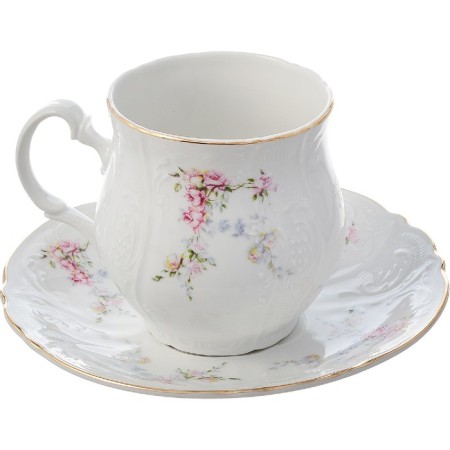 A cup for tea 310 mls with a saucer of 160 mm Bernadotte, decor "Wild rose, gold layer"-1