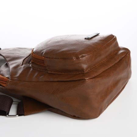 Male sling bag made of artificial leather, with USB, brown color-5