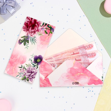 Money envelope "Universal" peonies, 16.5x8 cm-1