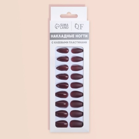 Patch nails, 24 pcs, with glue plates, almond shape, burgundy color-7