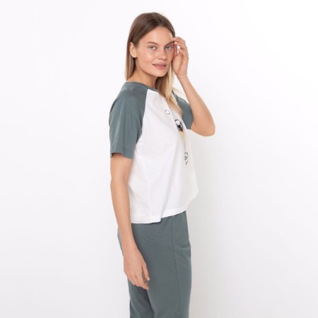 Women's set "Wake Up" (T-shirt/Bridges), the color is gray-green, size 52-4