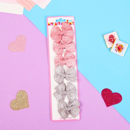 Hair clip "Bow" strip in polka dots, 5.5 cm, gray and pink-2