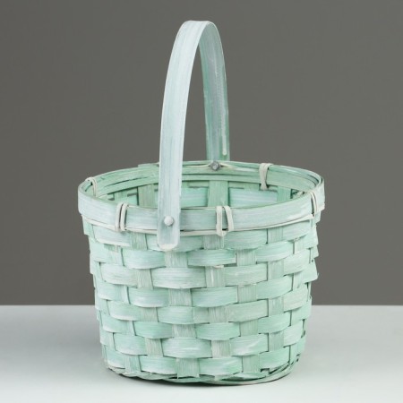 Wicker basket, d17 x 12 x 22 cm, green, bamboo-2