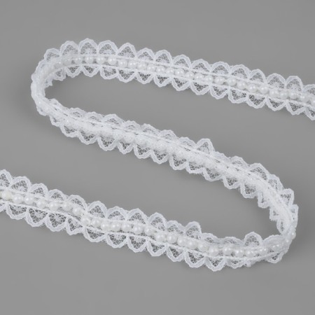 Ryush lace, with beads, 17 mm, 4.5 ± 0.5 m, white color-1