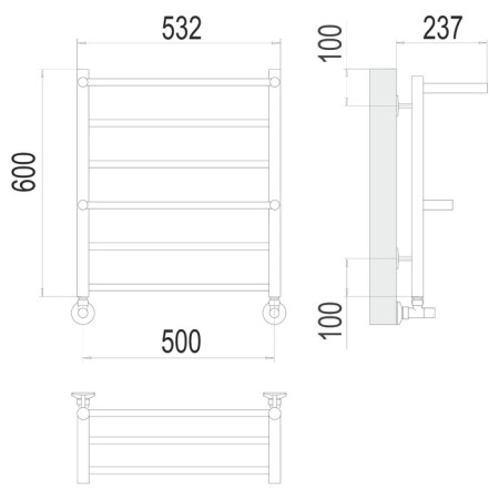 Terminus heated towel rail "Ancona" P6, 500x600 mm, lower connection, chrome-2