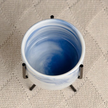 Kashpo "cylinder" blue, on a black stand, 13x8cm-2