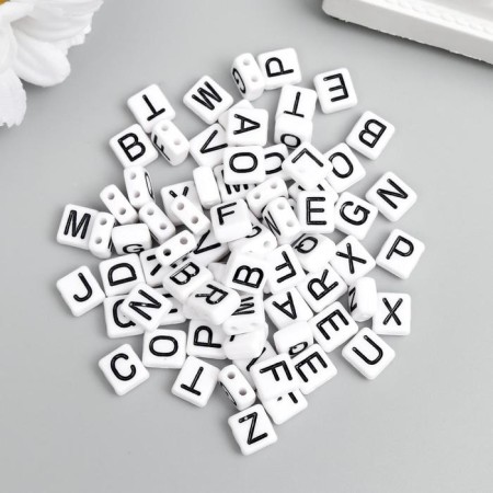 Beads for creativity plastic "Black English letters" White set 20 grams 0.4x0.8x0.8 cm