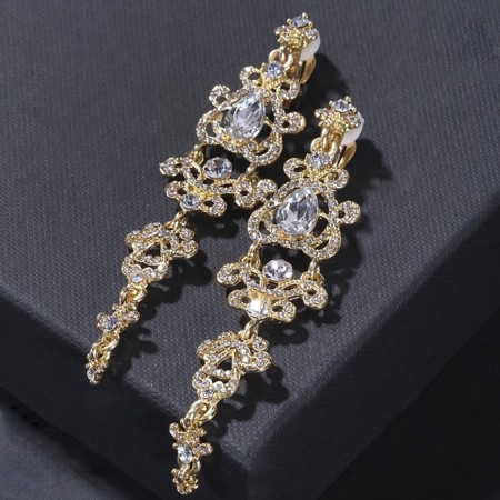 Clips "openwork" drops with curls, white color in gold-3