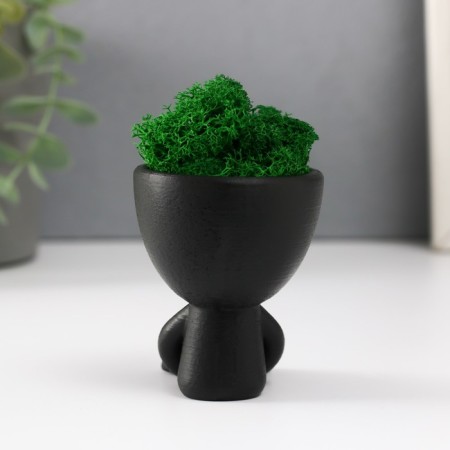 Kashpo concrete mini "Mr. Green in anticipation" with moss black 5.5x7x7 cm (moss green stabiliz)-2