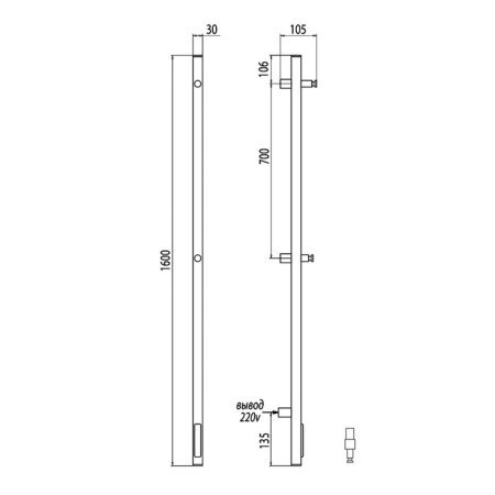 Terminus uno “profile” heated towel rail, 1400x30 mm, black muar-4