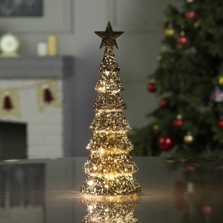 LED figure "Silver Christmas tree" 10 × 26 × 10 cm, glass, batteries AAAX3 (not complete), glow warm white