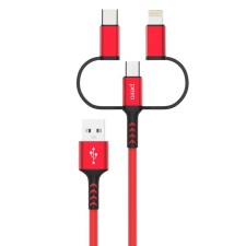 Cable 3 in 1 Pero DC-06 Universal, USB-Microusb/Lightning/Type-C, 2.4 A, 2 m, red