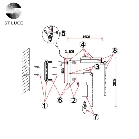 Sconces st. SL1230.301.02. Stabia. 2x60 watts, E14, 28x27 cm, brass color-4