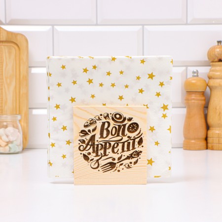 Squarean napkin "Bon Appetit", 10 x 5 x 11cm, wood-1