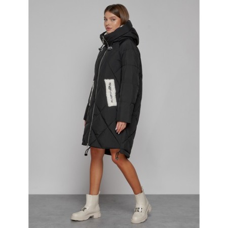 Coat insulated winter female, size 48, black color-1