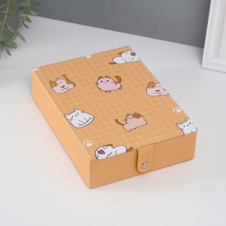 Casket leatherette for jewelry with a mirror "cats" yellow 15x21.5x5.5 cm