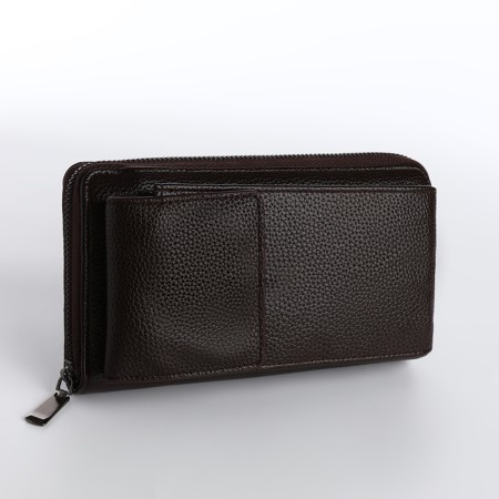 Male purse-clate on a zipper, phone pocket, brown color