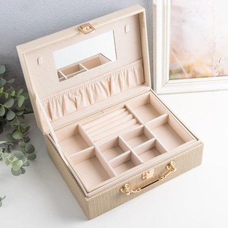 Casket to the leatherette for jewelry "Case. Texture" beige 24x17.5x9.5 cm-1
