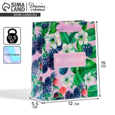 Gift package laminated, packaging, “be yourself”, rainbow holography, S 12 x 15 x 5.5 cm