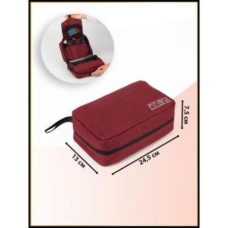 Cosmetic bag, 2 parts on lightning, with hook, red color-3