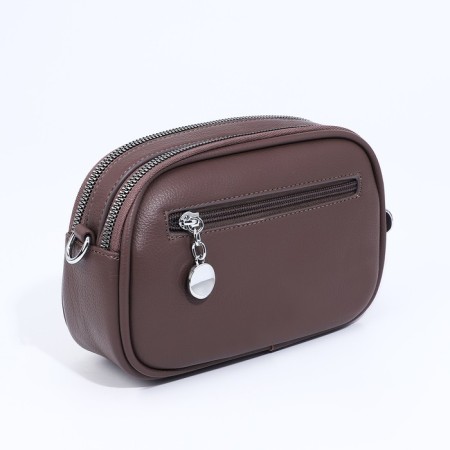 Cross-Bodi bag on zippers, external pocket, brown color-1