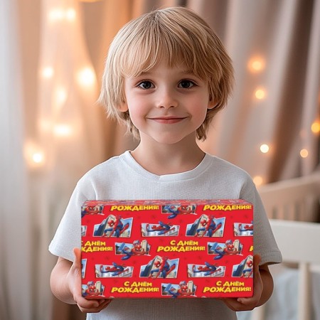 A set of packaging paper, 70 × 100 cm, 3 sheets, cars, spider, Avengers-2