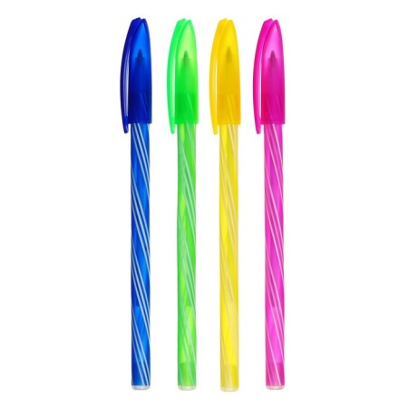 A set of ballpoint pens, 0.5 mm, 4 pieces "Spiral", blue rod, fluorescent case, mix