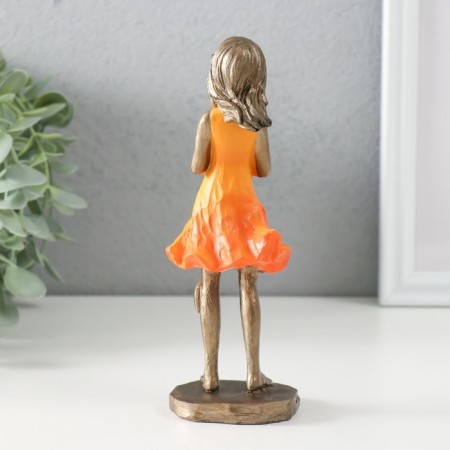 Souvenir Polystone "Baby in an orange dress with a cat" Bronze 7.5x6x16 cm-1