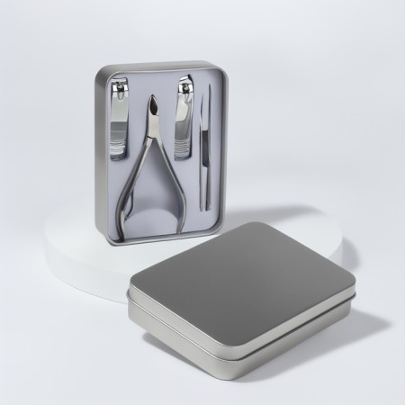 Manicure set, 5 items, in a metal case, silver color-2
