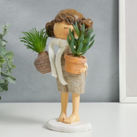 Polystone souvenir "Baby with tails, with plants in pots" 20.5x8x10.3 cm-3