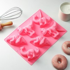Baking uniform “Animals. Dinosaurs”, silicone, 29 × 21 cm, 6 cells (10.4 × 7.2 cm), pink color