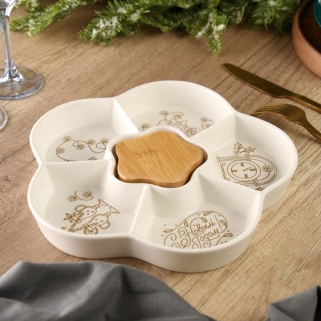New Year! Menzhitsa New Year's ceramic "Happy New Year", 24 cm, white color-3
