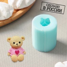 Silicone Mold “Bear in a blouse-mini”, 3.1 × 2.8 cm, height 4.1 cm, turquoise color