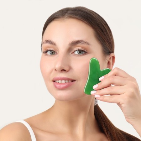 Guasha massor "Heart", 8.5 × 5.5 cm, green color-1