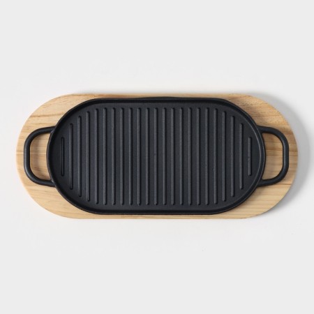 Grill pan, 37 × 16.5 cm, with handles, on a wooden stand-2