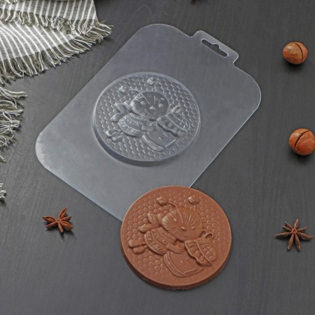 Form for chocolate and sweets "Bee Medal", 100 × 12 mm, transparent color