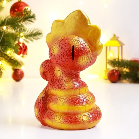 The piggy bank "Snake in Kokoshnik" red, gold, 23cm-2