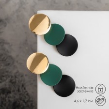 Azelia metal earrings curved circles, black-green color in gold