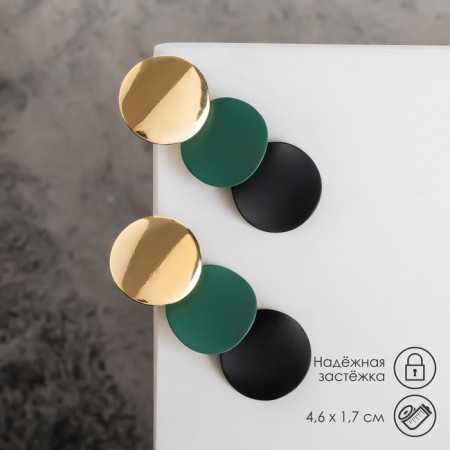 Azelia metal earrings curved circles, black-green color in gold