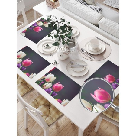 A set of napkins for setting the table "Spring tulips", rectangular, size 32x46 cm, 4 pcs-1