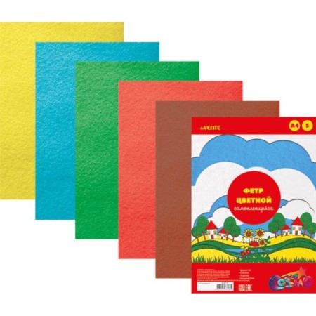 Fetr color -colored self -adhesive A4 Devente. "Bright colors" 5 colors, 5 sheets, thickness 2 mm