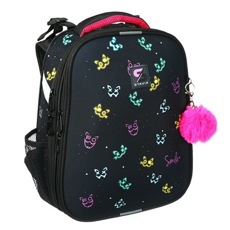 School backpack 38 x 30 x 16 cm, ergonomic back, Stavia "Neon", black-1