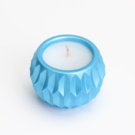Candle "Shar" in a candlestick with sharp faces of gypsum, 7x6cm, blue-2