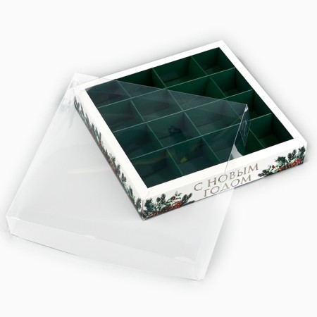 Box for 16 sweets with the cells "New Year's Botanika", 19 x 19 x 3 cm, New Year-4