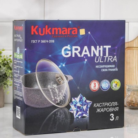 Granit Ultra Original, 3 l, glass cover, anti-stick coating, black color, black-6